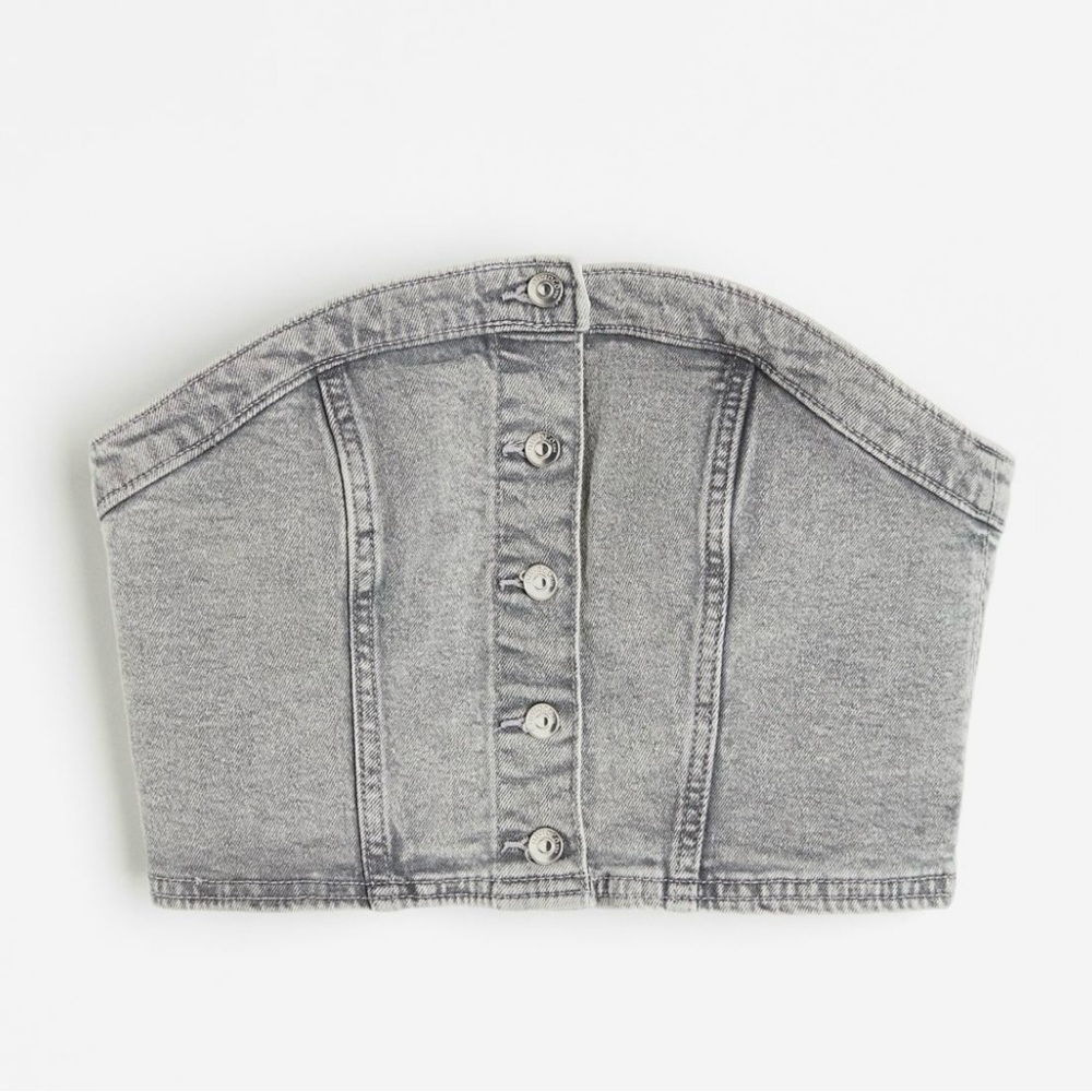 H&M Gray Denim Bustier Crop Top